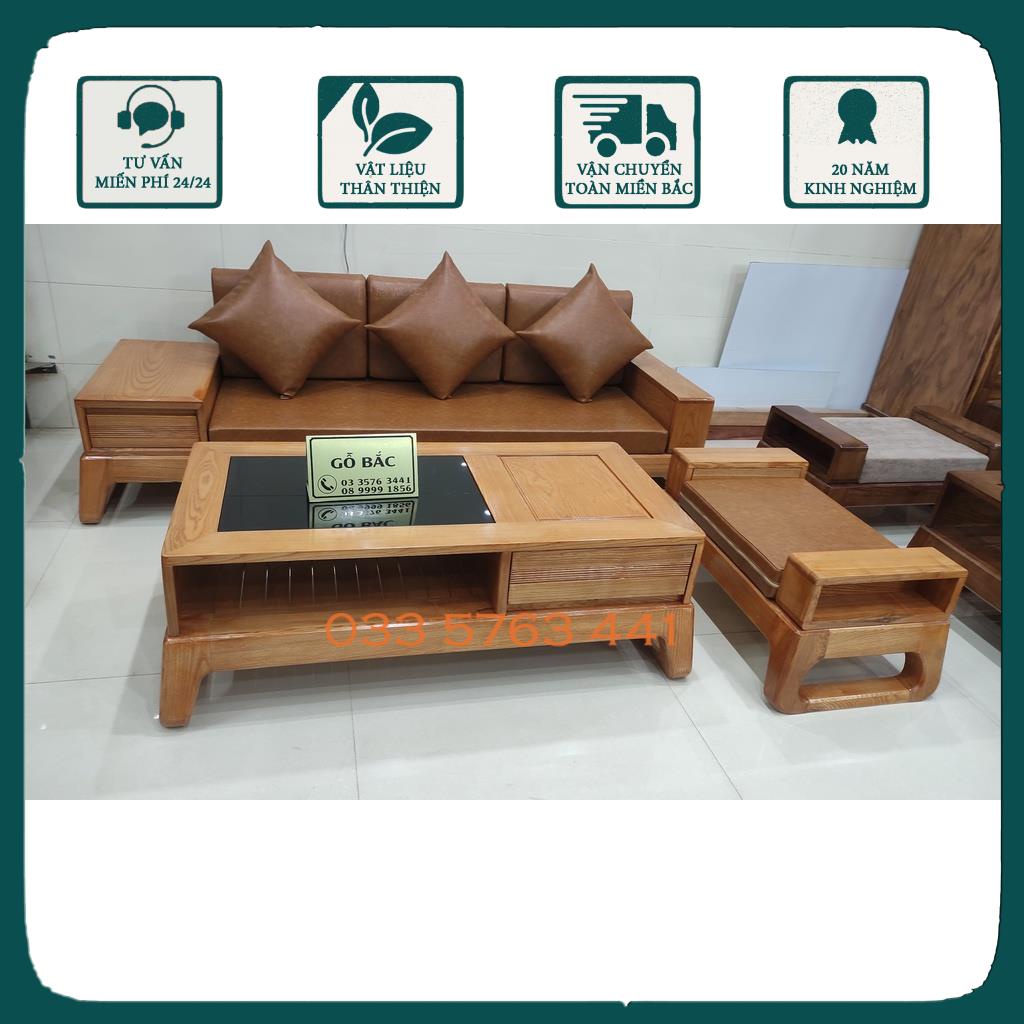 Sofa 3 món chân quỳ gỗ sồi Nga 100% nhỏ gọn, giá tại xưởng - ghế sofa mini cho phòng khách chung cư