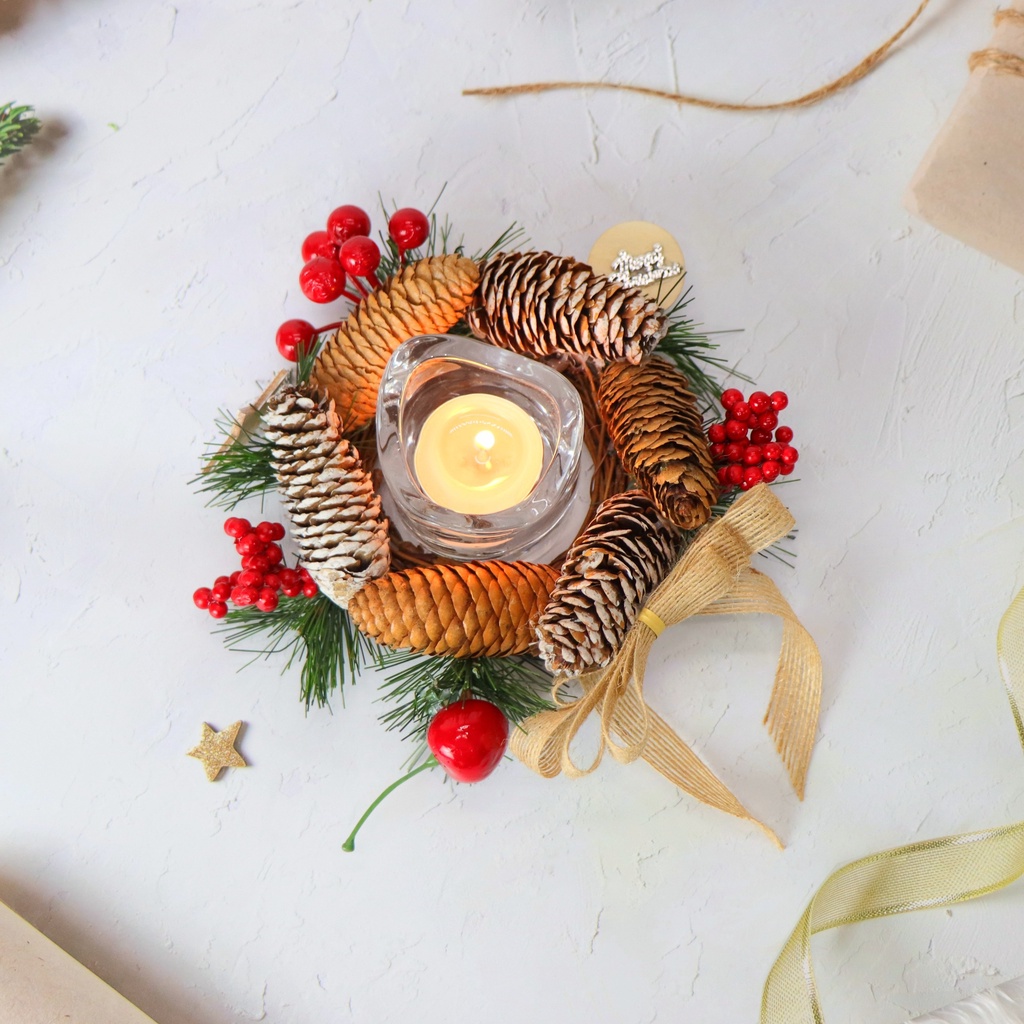 Nến Giáng Sinh NEN03 Có Trang Trí Để Bàn Trang Trí Noel – Mẫu LƯỢN SÓNG