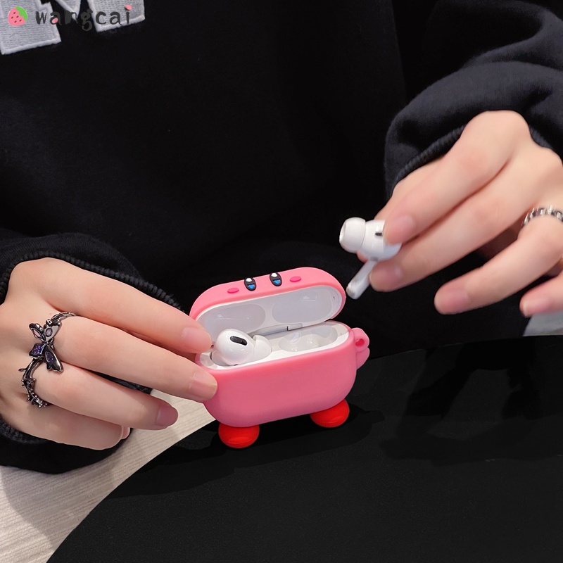 Vỏ Bảo Vệ Hộp Sạc Tai Nghe Airpods 1 2 3 Pro Airpods3 Bluetooth Không Dây Bằng Silicon Họa Tiết Kirby Màu Hồng