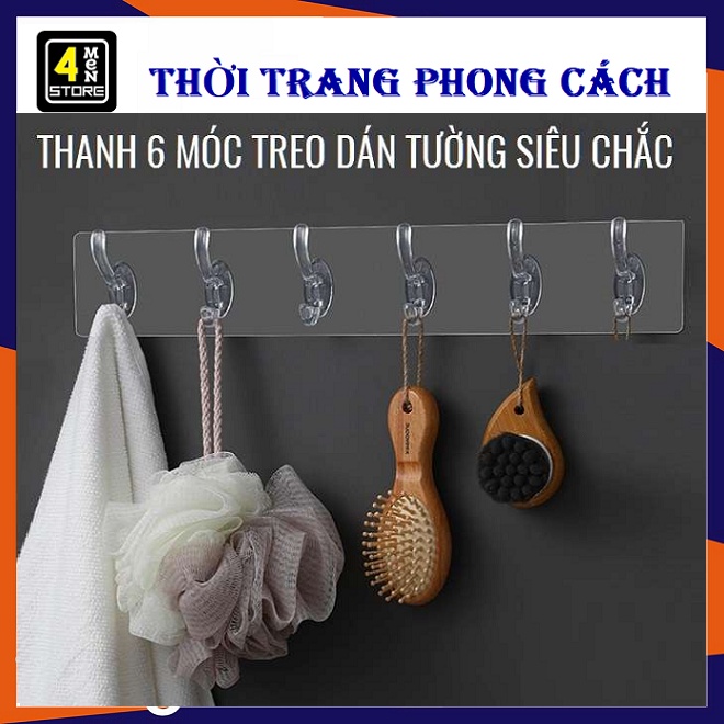 Thanh Treo Đồ Dán Tường 6 Móc Liền Mạch Trong Suốt Siêu Chắc Chịu Lực Tốt - Vỉ 6 móc dán tường trong suốt