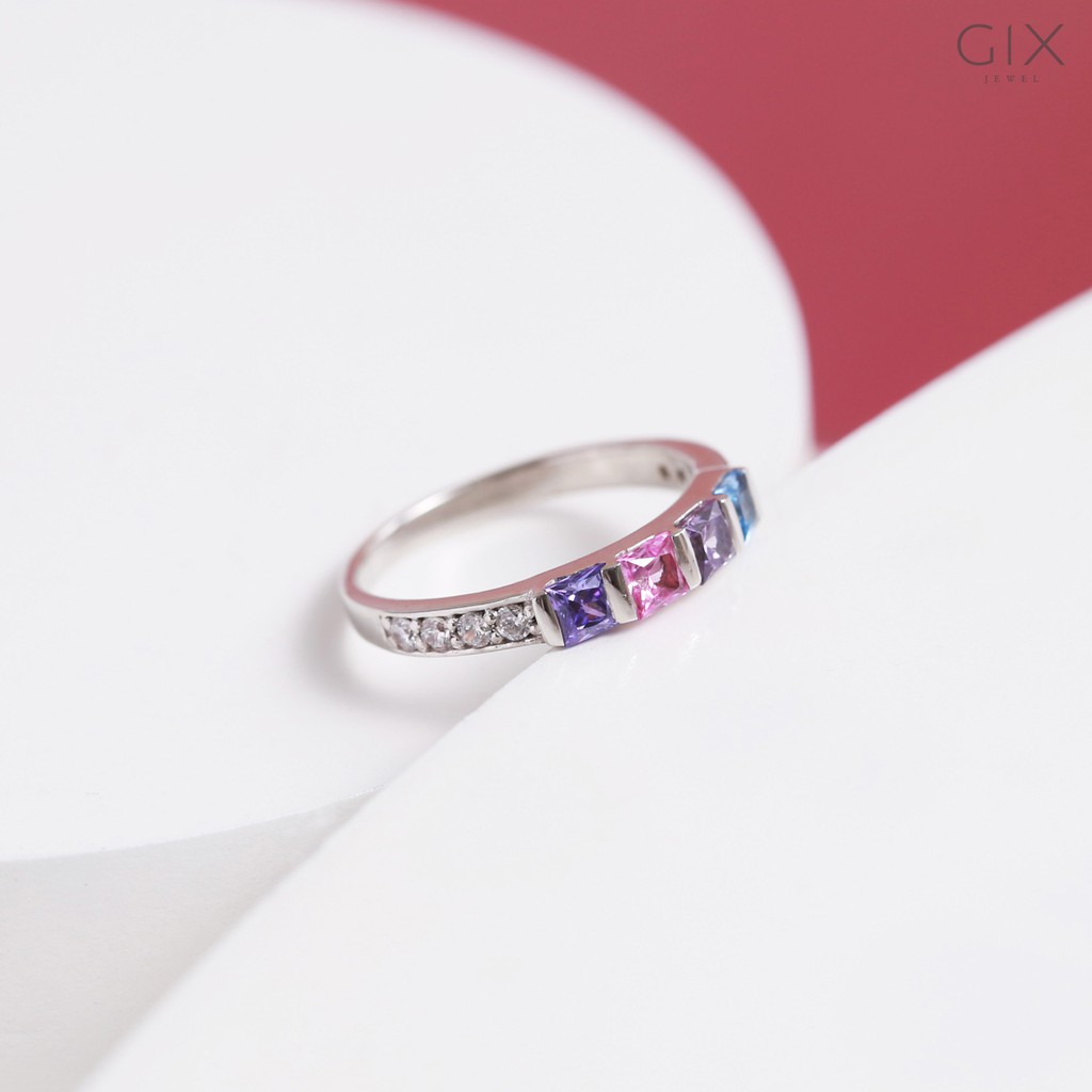 Nhẫn bạc nữ đẹp mạ vàng hồng đá CZ vuông Gix Jewel SPGN19