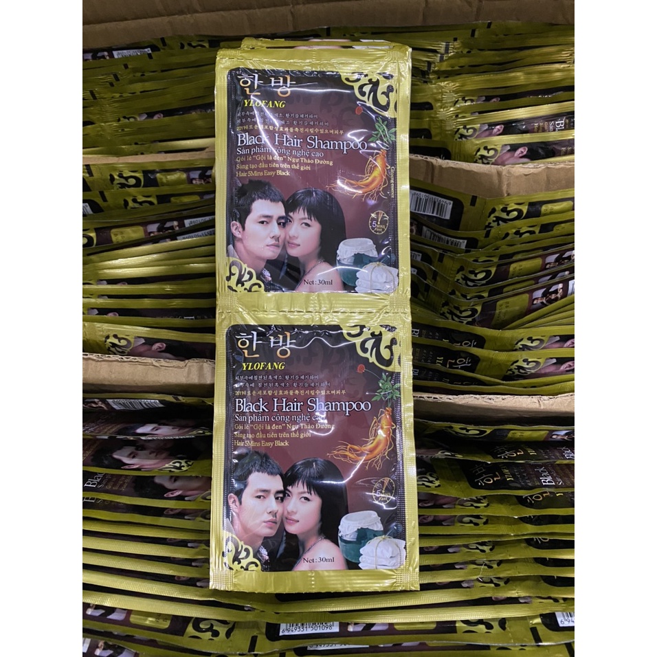 Dầu gội đen tóc - Phủ bạc tại nhà đen tóc Gội là đen 1 dây 10 gói