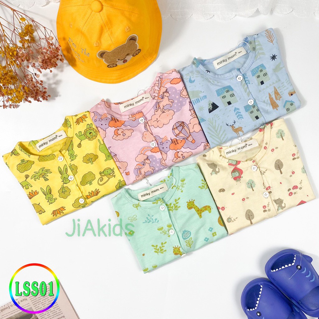 [LSS01] Bộ Dài Tay Thun lạnh MINKY MOM Sơ Sinh Nút Giữa, Quần Đắp Đũng, Thoáng Mát, Thoải Mái, Hàng Chuẩn Đẹp Cho Bé