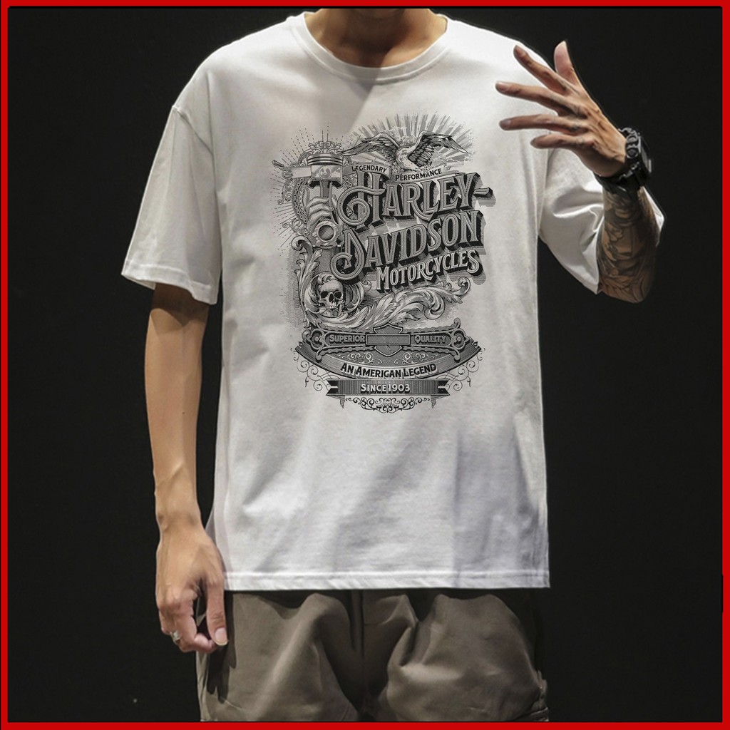 Áo Thun Unisex Vải Cotton Ngắn Tay Hình HARLEY DAVIDSON