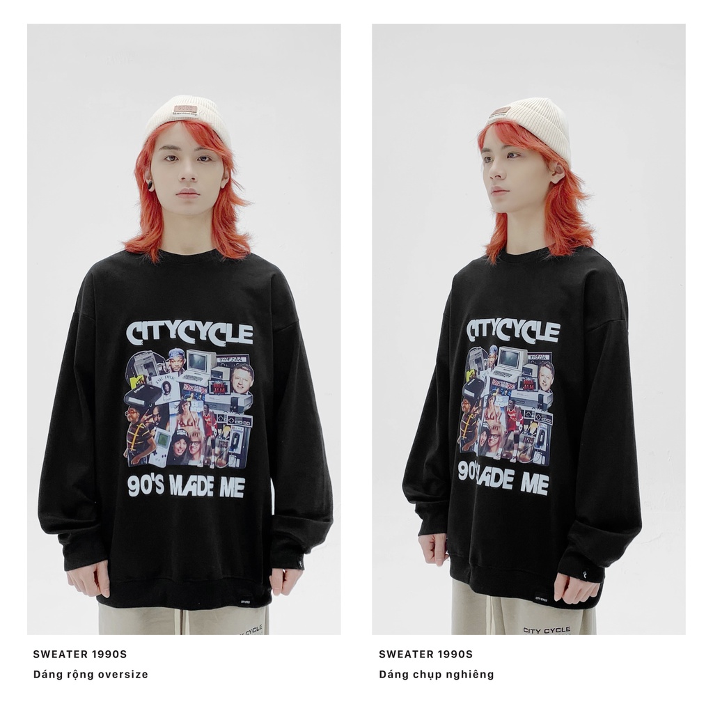 Áo sweater 1990s City Cycle nỉ da cá cotton form rộng oversize unisex Local Brand