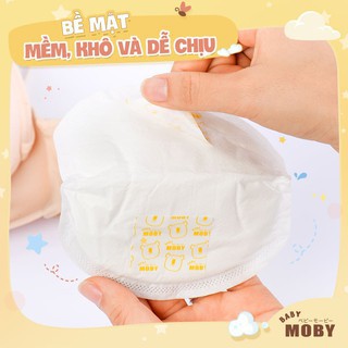 Miếng lót thấm sữa thương hiệu Moby [ Hộp 60 miếng] mềm mịn mỏng thấm hút cực thích, Miếng lót thâm sữa an toàn cho mẹ.