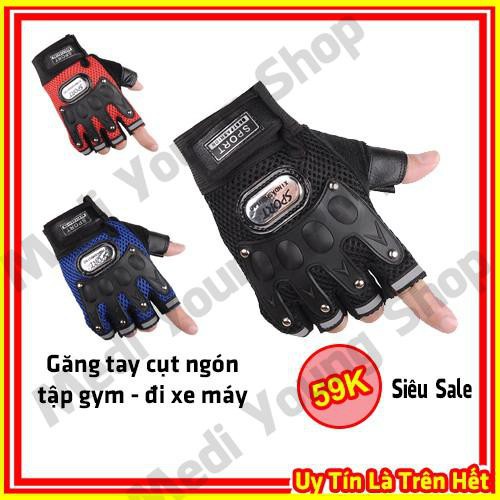 Găng Bao Tay Cụt Ngón Tập Gym Tập Tạ Đi Moto Lái Chạy Xe Máy, Đi Phượt Chơi Thể Thao Nam Nữ Giá Rẻ Medi Young Shop