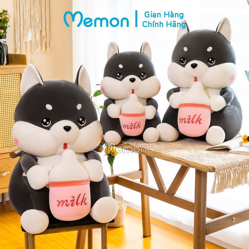 [Mã LIFEMALL2505 giảm 10% đơn 250K] Gấu Bông Chó Xám Ôm Bình Sữa Cao Cấp Memon