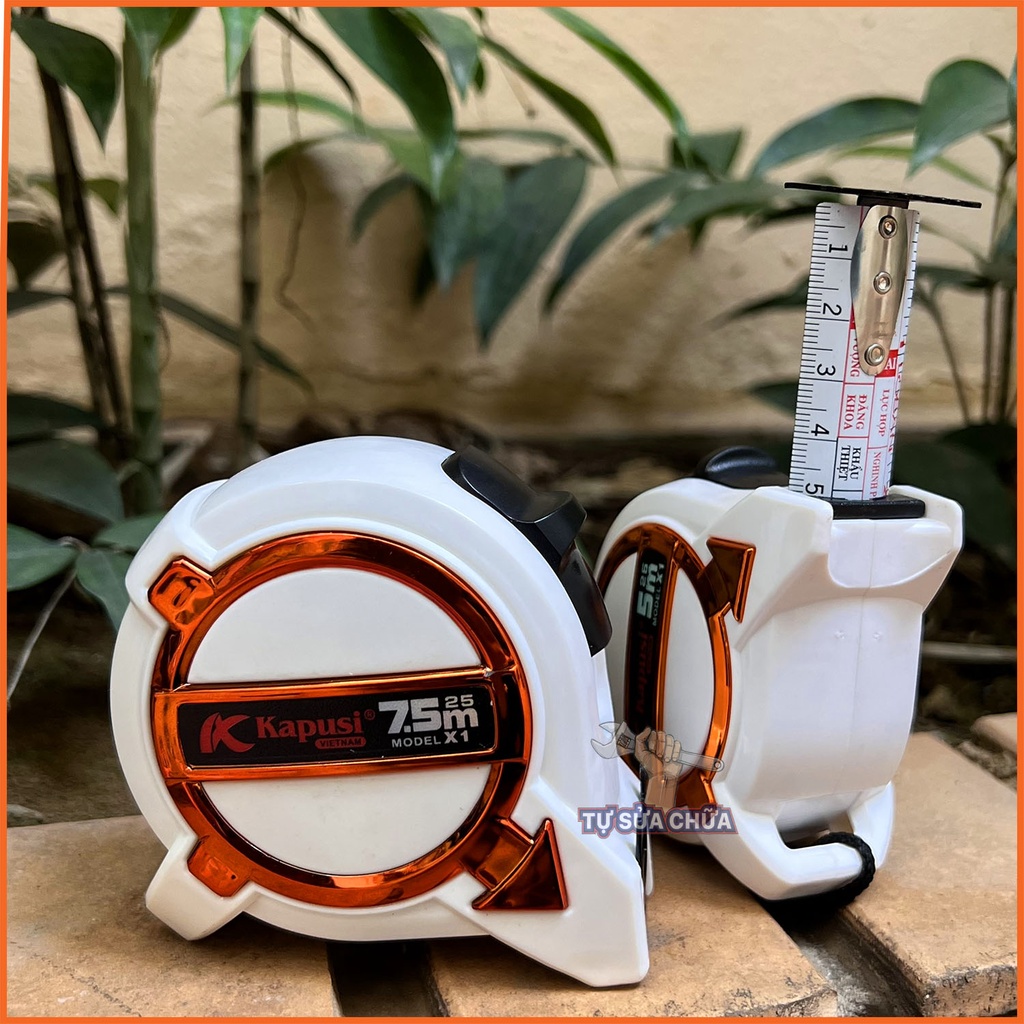 Thước rút, thước cuộn 2 mặt (lỗ ban và mặt số) chính hãng Kapusi loại 5m/7.5m, thước rút vỏ bọc tắn cao cấp chống va đập