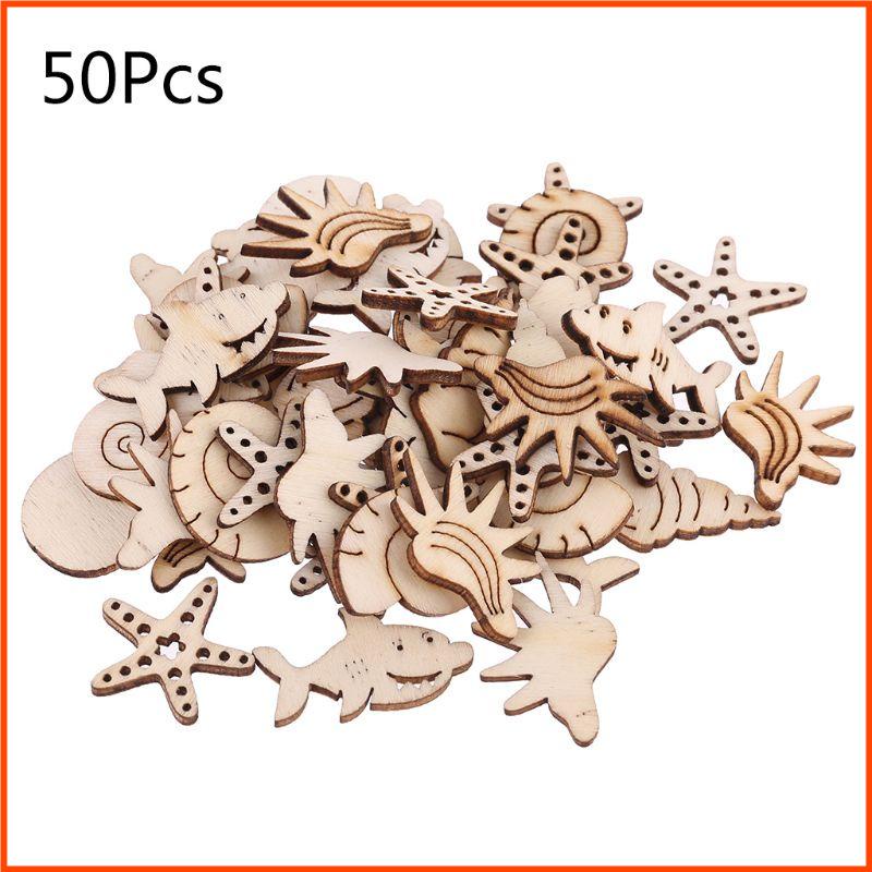 Set 50 Lát Gỗ Hình Động Vật Biển Tự Nhiên Sáng Tạo Treo Trang Trí