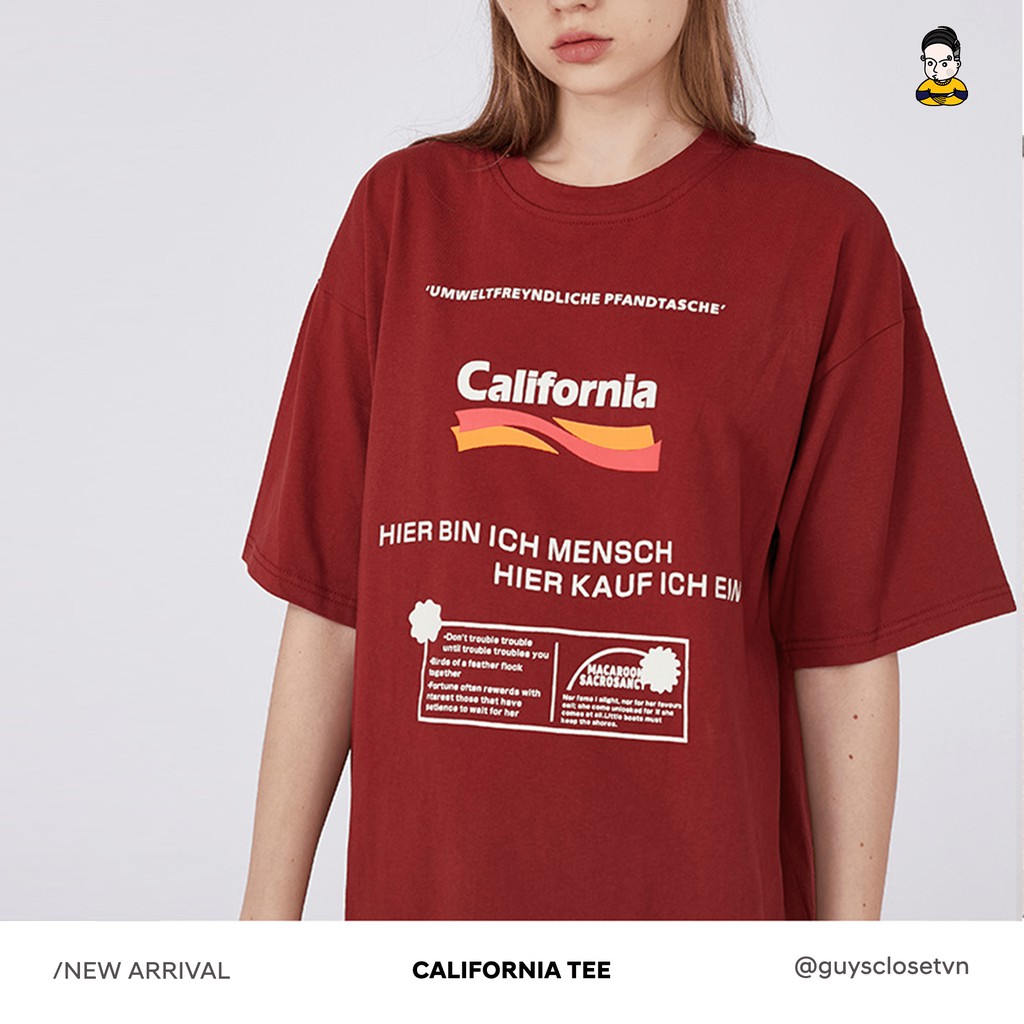 Áo phông unisex California GUY's Closet, Dáng suông rộng rãi, In chữ nghệ thuật