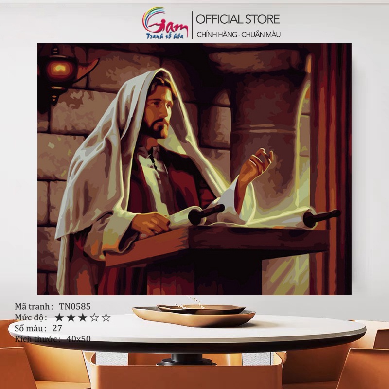 Tranh tô màu theo số GAM Công giáo Chúa Jesus căng khung 40x50cm TN0585