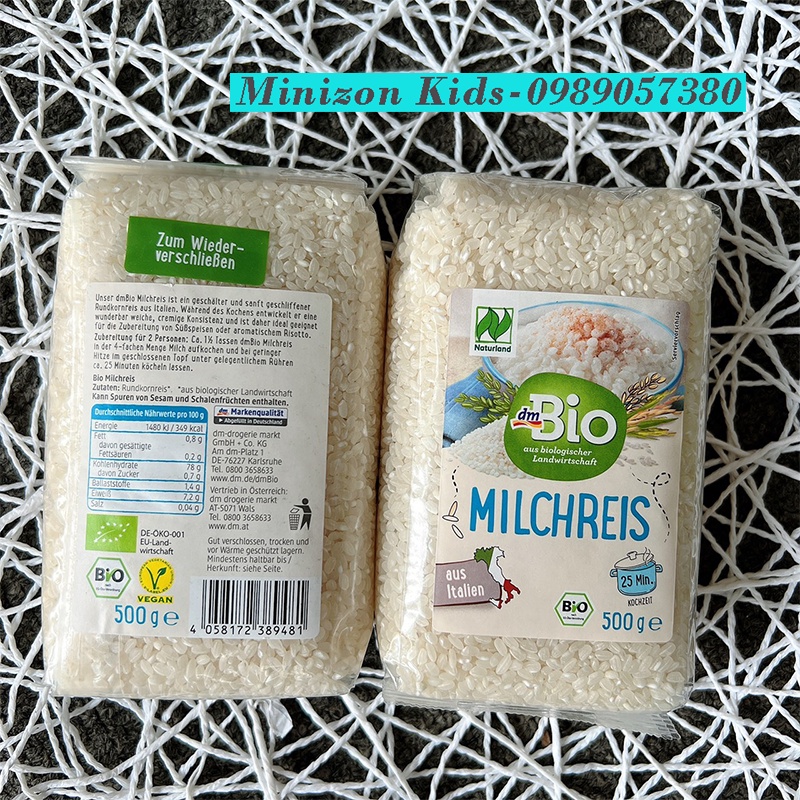 Gạo sữa hữu cơ dmBio MilchReis Đức 500g cho bé ăn dặm giá tốt | Minizon Kids