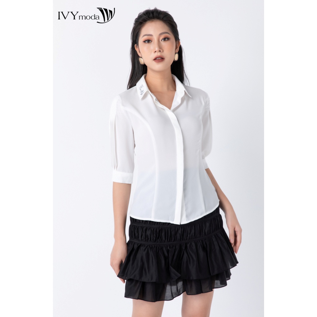 Áo sơ mi nữ tay lửng xếp ly IVY moda MS 16M6591