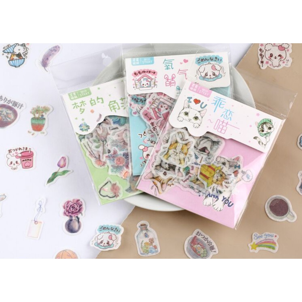 Bộ hình dán Sticker 40 miếng Khoái Lạc Ma Pháp dễ thương trang trí tranh vẽ, sổ tay, planner, bullet journal