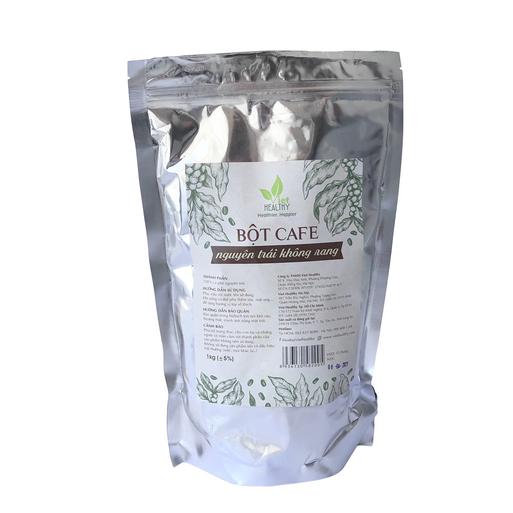 TẶNG 10 TÚI LỌC - Bột cafe nguyên trái, không rang Viethealthy  1kg - Bột coffee enema