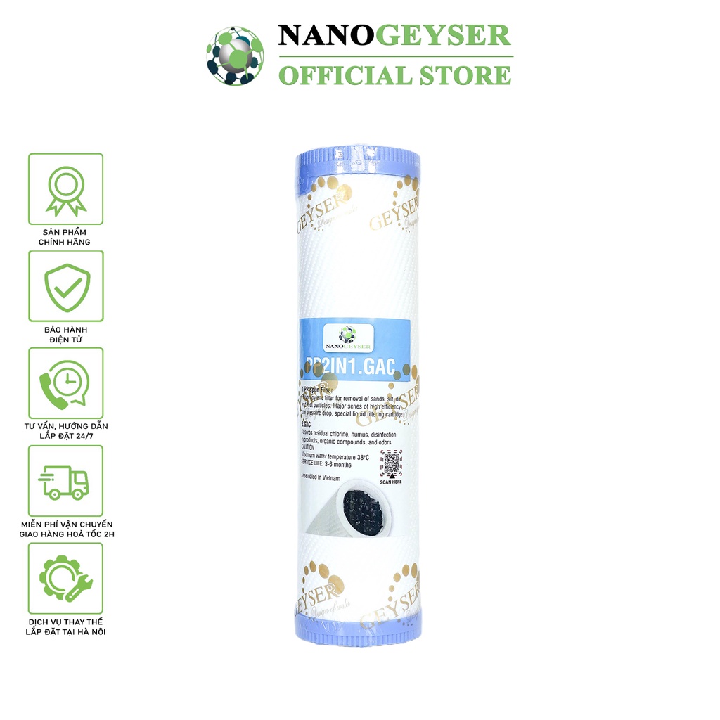 Lõi PP.2IN1.GAC Nano Geyser, Lõi lọc nước số 1 máy NANO, UF, Dùng cho các dòng máy lọc nước NANO, UF, Geyser Eco, Ecotar