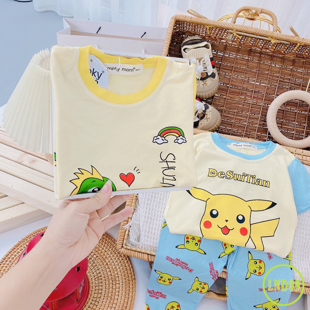 [LND09] Bộ Cộc Tay, Quần Dài Thun Lạnh MINKY MOM CÓ SIZE ĐẠI In Hình Dễ Thương Mềm Mịn Thoáng Mát, Hàng Chuẩn Đẹp Cho Bé