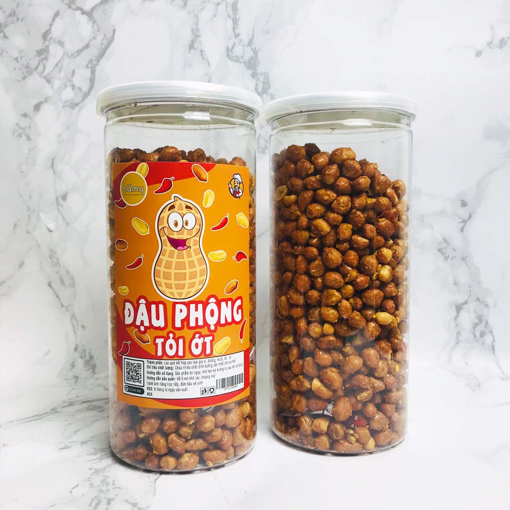 Đậu phộng tỏi ớt loại 1 hũ 500g đồ ăn vặt Hà My