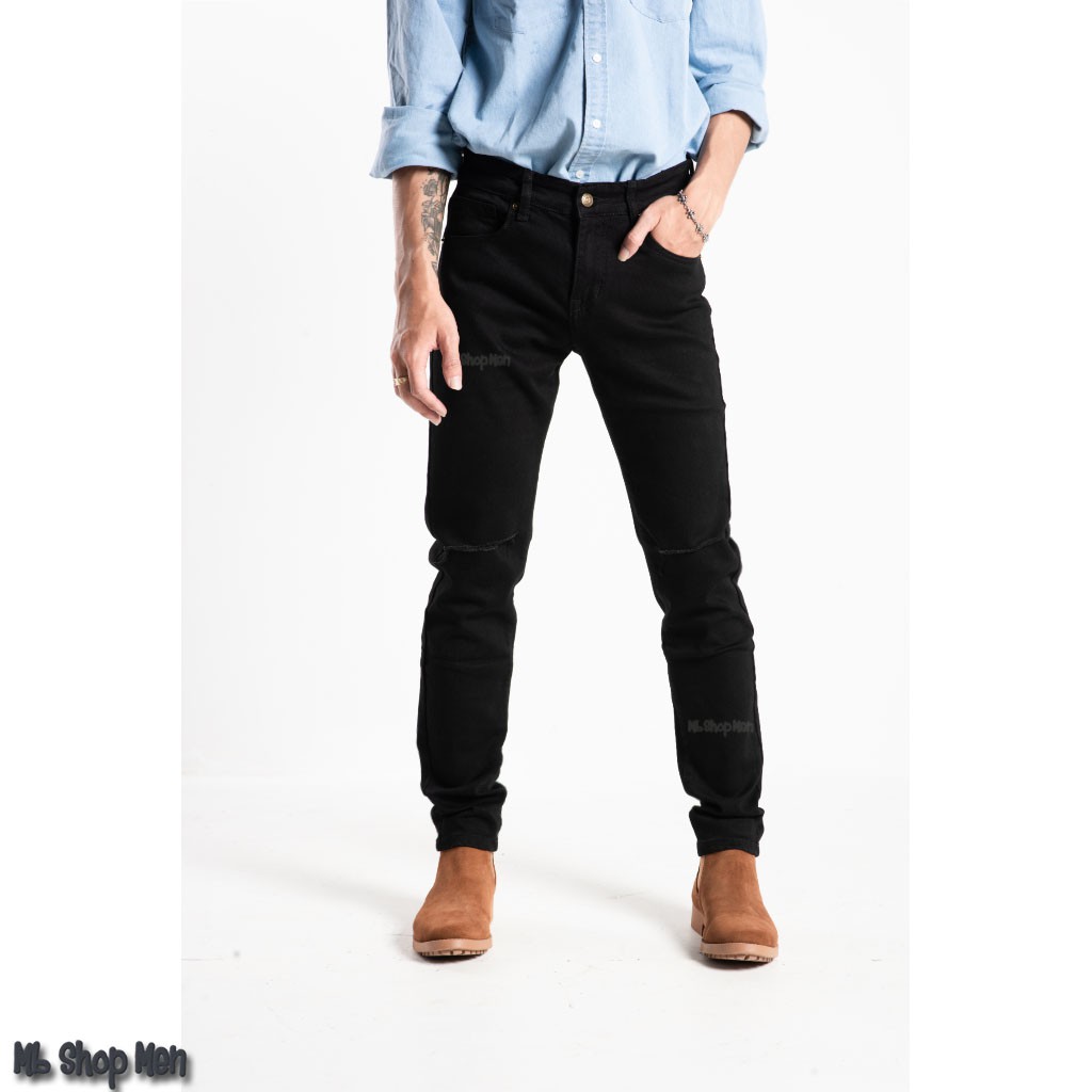 Quần jean nam xanh trắng chất bò co giãn 4 chiều Form slim fit