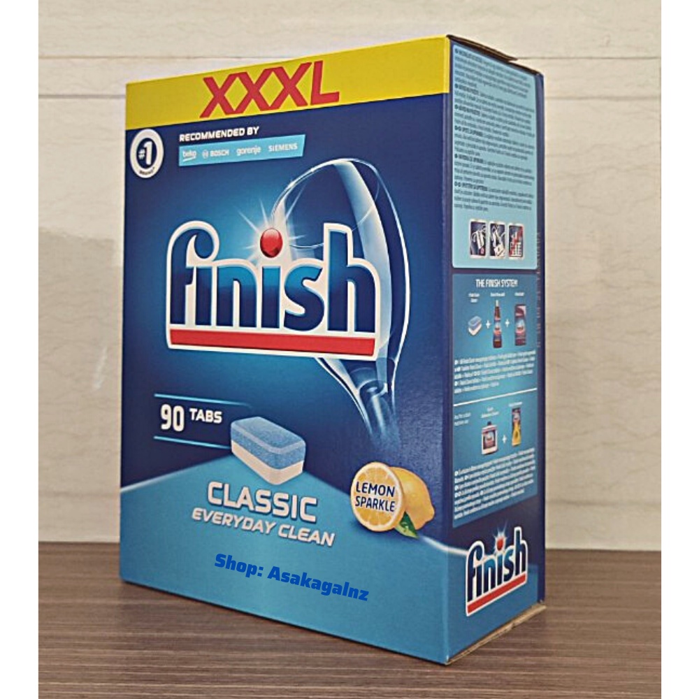 Viên rửa chén Finish Classic hộp 90v hương chanh - Chính Hãng.