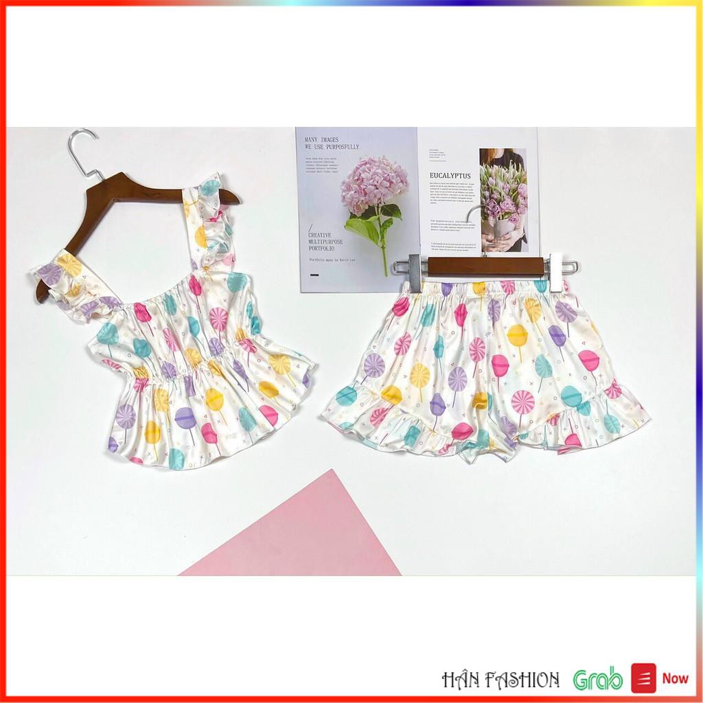 Bộ Mặc Nhà Nữ - Đồ Ngủ 2 Dây Quần Cộc Lụa Satin Cao Cấp Gợi Cảm Cute Cho Nữ | Hân Fashion