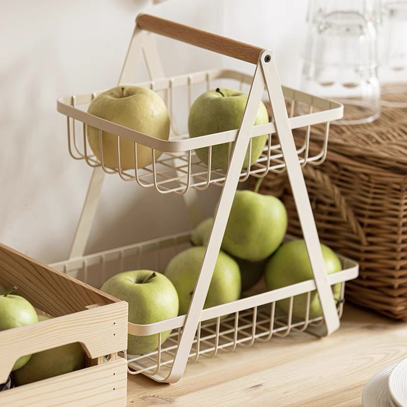 Giỏ để đồ đa năng 2 tầng, giá kệ đựng đồ decor 2 ngăn siêu xinh