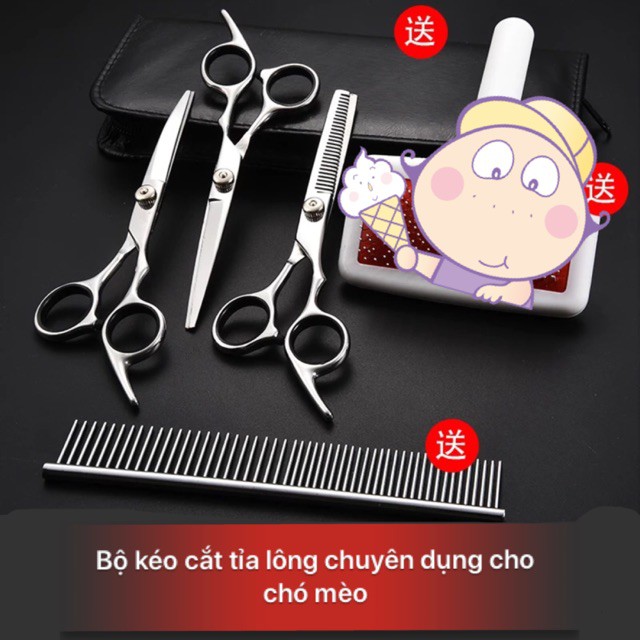Bộ kéo Cắt Tỉa Lông Chó Mèo Full Box 4 Món (3 Kéo + 1 Lược) Chuẩn Spa
