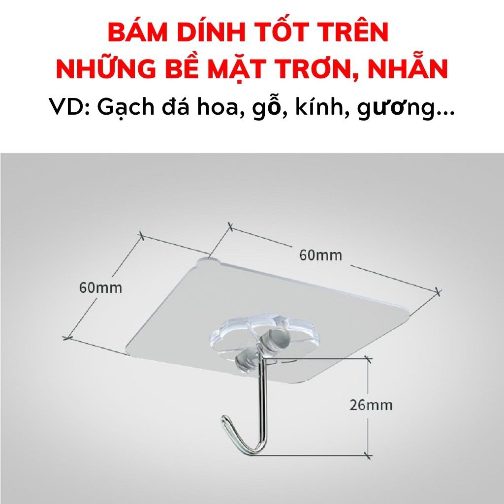 Móc Dán Tường Siêu Dính Chịu Lực, Móc Dính Tường Trong Suốt 6cmx6cm 1K