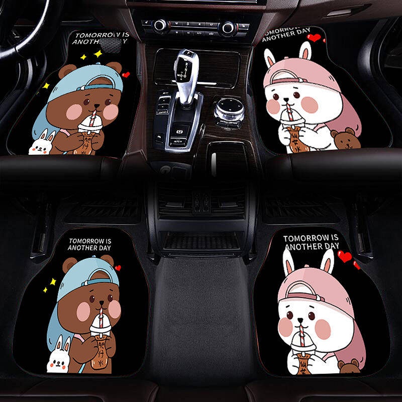 Thảm để chân da lộn chống trơn trượt trên ô tô hình hoạt hình dễ thương đa năng dễ vệ sinh