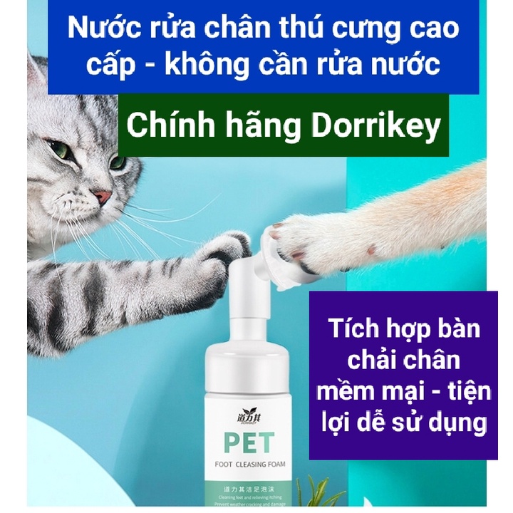 Bọt rửa chân cho chó mèo thú cứng Dorrikey 150ml - Hoàn toàn tự nhiên