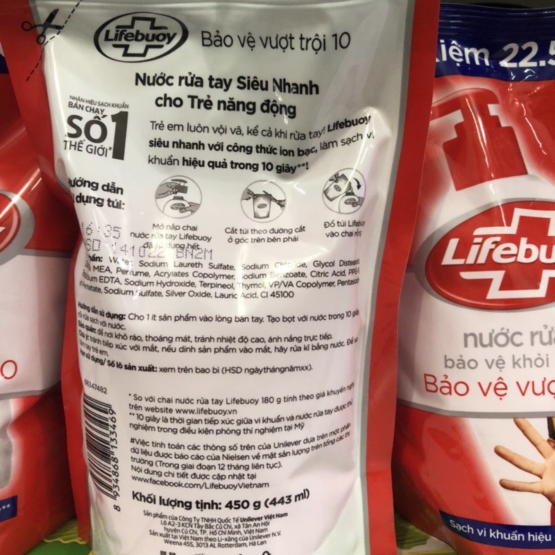 Túi nước rửa tay Lifebuoy bảo vệ vượt trội 450g