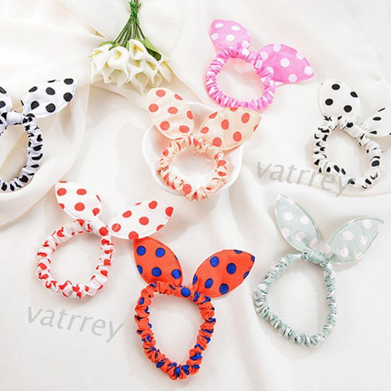 Dây Buộc Tóc Tai Thỏ Chấm Bi Nhiều Màu