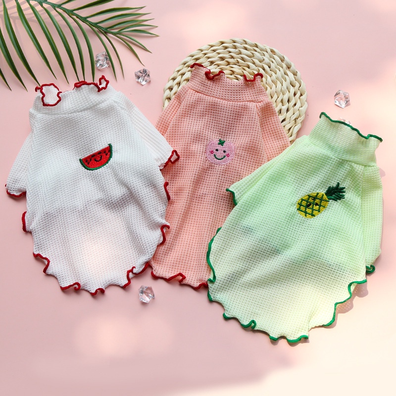 Thời Trang Thú Cưng Nấm Cạnh Mùa Xuân Và Mùa Hè Quần áo Mèo Và Chó Dễ Thương Chất Liệu Thêu Hoa Quả Dễ Thương Quần áo Hai Chân Thoáng Khí