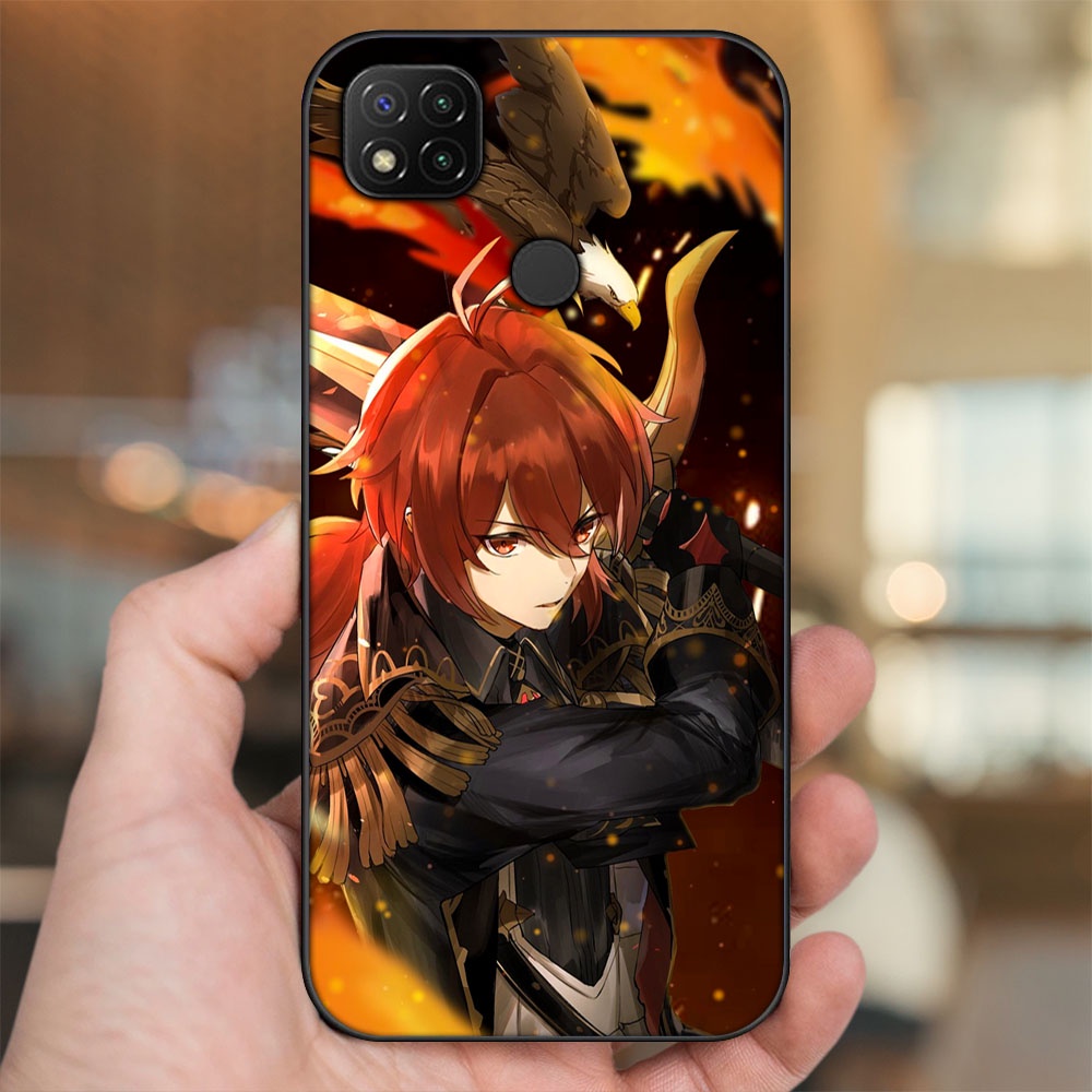 Ốp lưng Xiaomi Redmi 9C viền đen in hình Diluc Genshin Impact