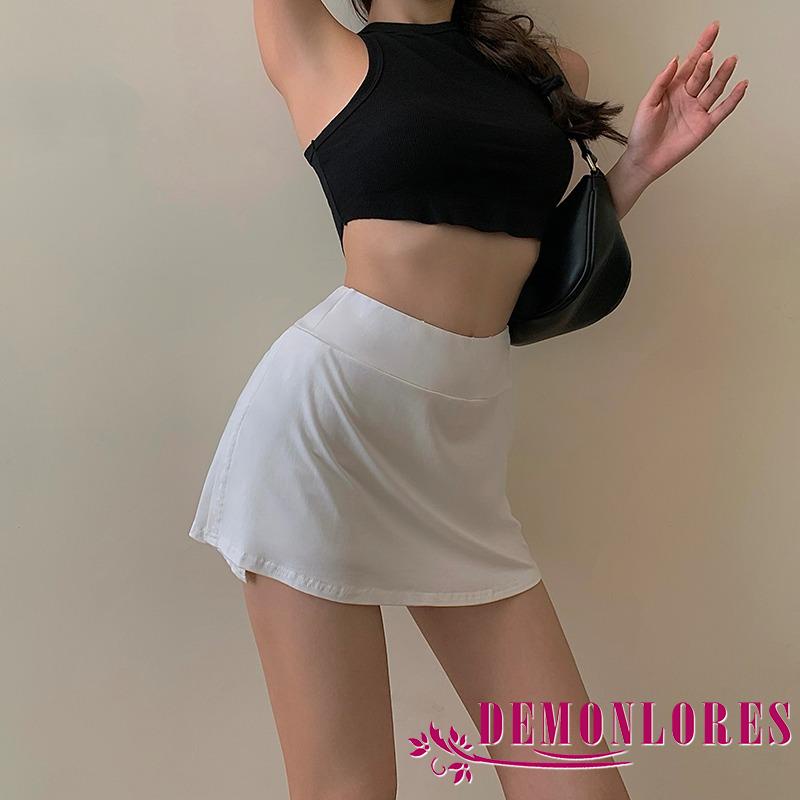 Chân Váy Tennis Mini Màu Trơn Phối Lót Thời Trang Cho Nữ