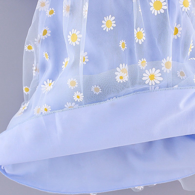 Đầm Tutu Màu Hồng / Xanh Dương Thêu Hoa Dễ Thương Thời Trang Mùa Hè Cho Bé Gái