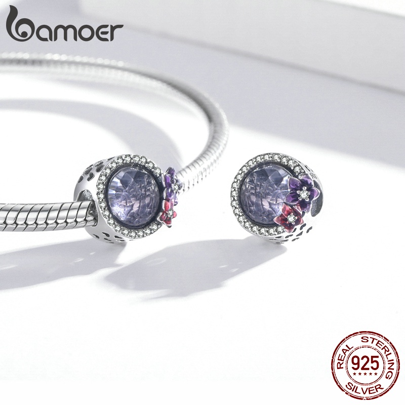 Hạt xỏ BAMOER SCC2140 bằng bạc 925 họa tiết hoa 4 phong cách tùy chọn thời trang dùng làm vòng tay