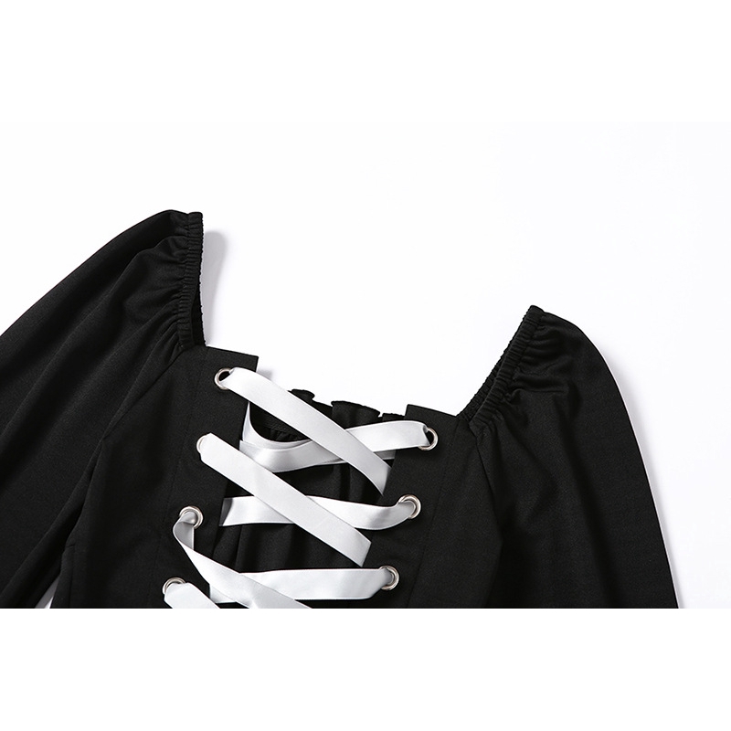 Áo croptop cổ vuông tay dài cột dây phong cách quyến rũ cho nữ