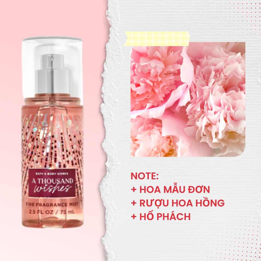 Xịt Thơm Toàn Thân Mini Bath & Body Works A Thousand Wishes 75ml Hương Hoa Mẫu Đơn