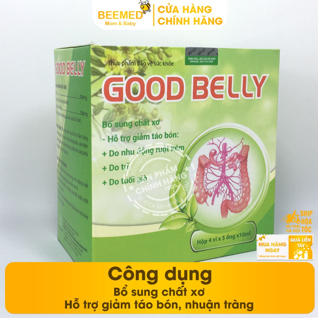 Siro giảm táo bón, nhuận tràng từ thảo dược Good Belly và chất xơ Inulin Hộp 20 ống uống cho trẻ em và người lớn