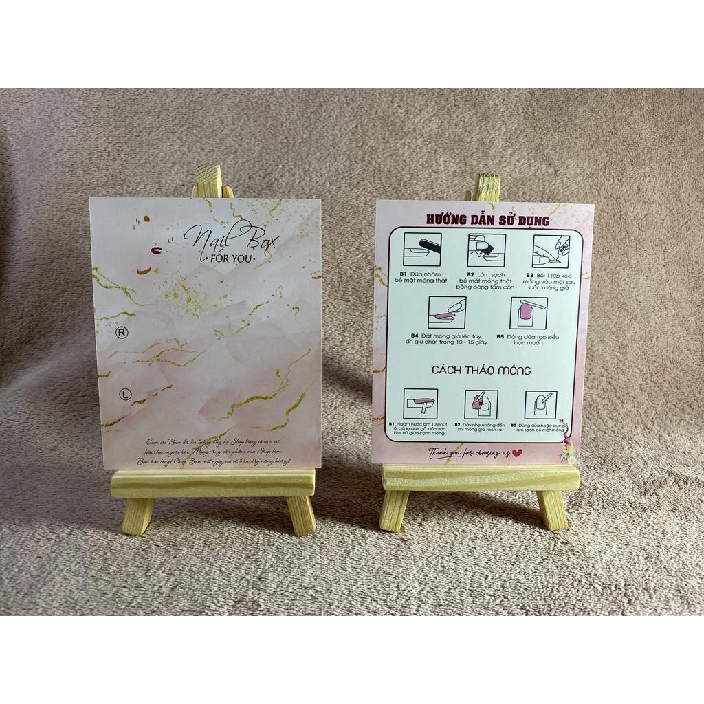 Tag Nail box giấy, thẻ Nailbox, Nailbox gắn móng tay giả màu hồng dễ thương, giấy C300 hàng có sẵn