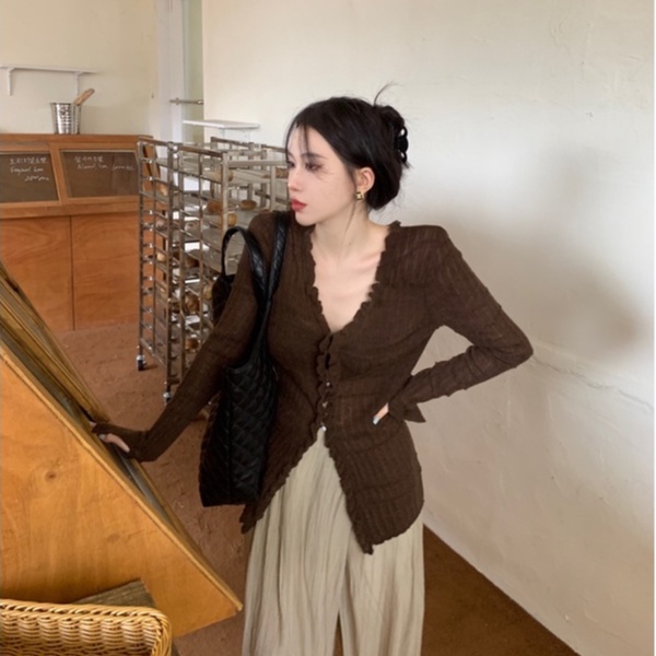 Áo Khoác cardigan Dệt Kim Tay Dài Cổ Chữ V Phong Cách Vintage Dành Cho Nữ