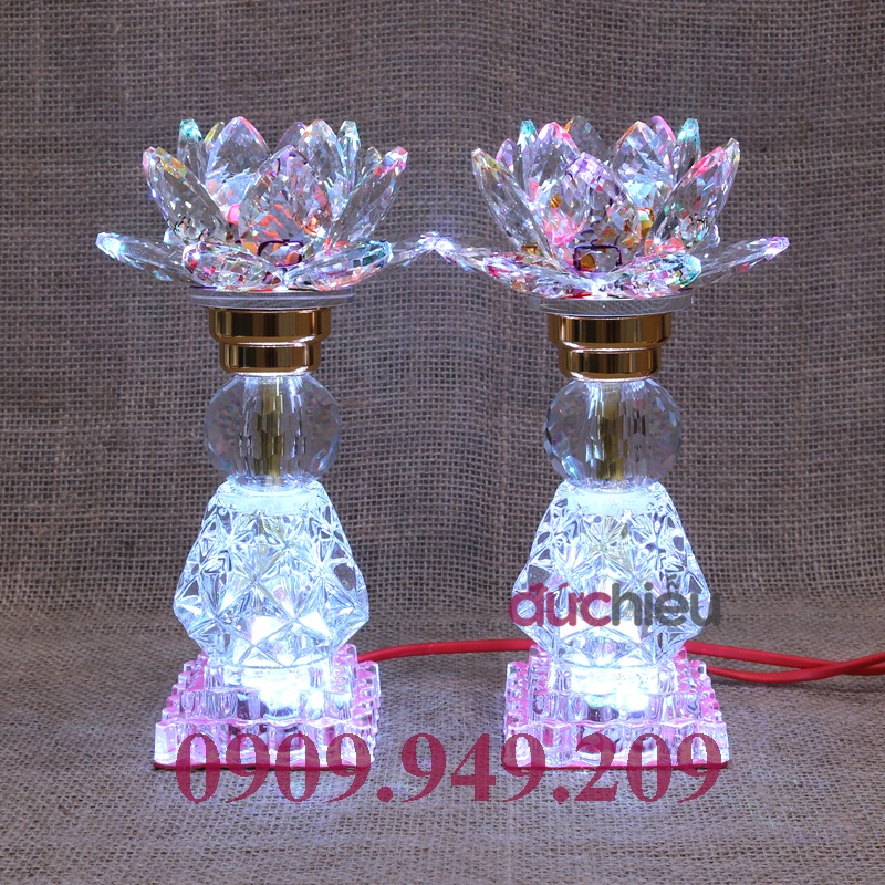 Đèn thờ cúng hoa sen pha lê cao 23cm 7 màu 7 chế độ 027 – Đức Hiếu Shop