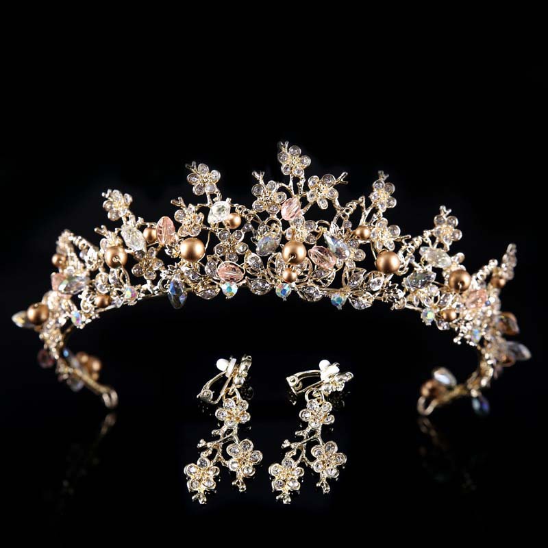 Bộ 1 vương niệm + 1 cặp khuyên tai cô dâu đính ngọc trai