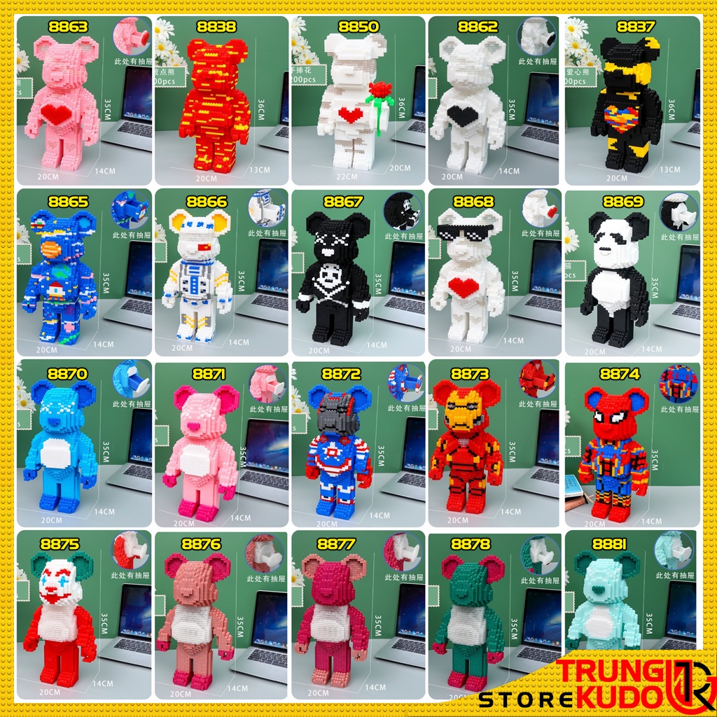 Đồ chơi lắp ráp Bearbrick có đèn và ngăn kéo cao 36cm Dạng mô hình Gấu Brick độc lạ làm quà, đồ decor
