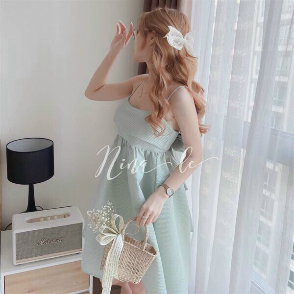 (Sale FreeShip) Đầm nữ 2 dây from babydoll,đầm cột nơ sau xinh xĩu chất for cao cấp hàng chuẩn shop,diện đi đâu cũng xin