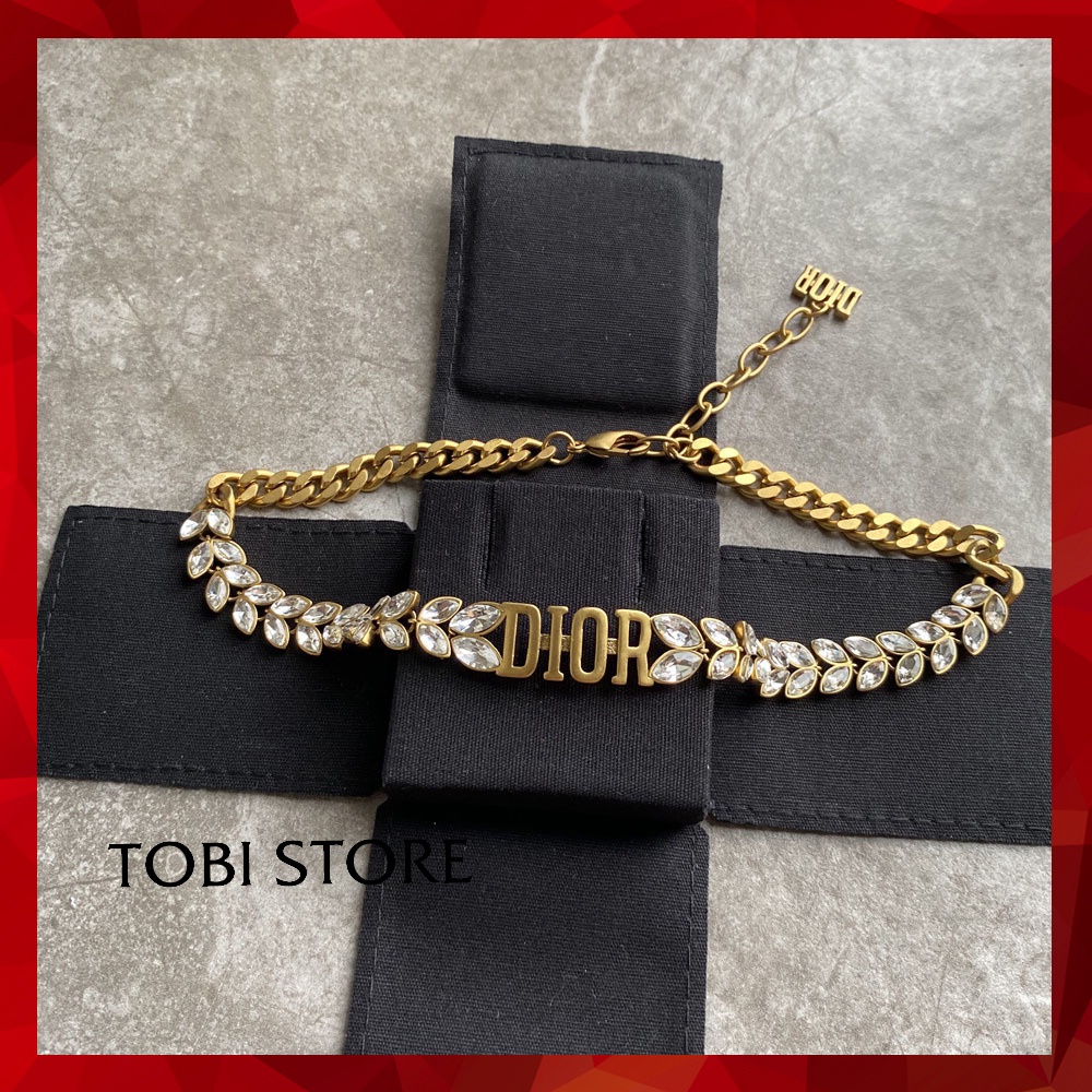Vòng cổ titan chocker thương hiệu Dior đính đá mạ vàng sang trọng TB413 TOBI STORE