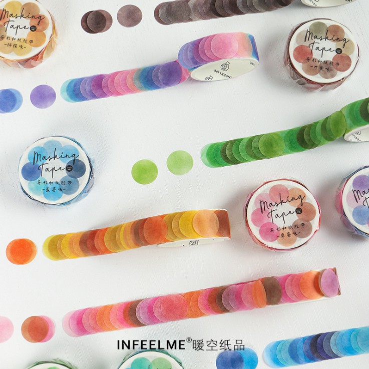 Cuộn Washi Tape, Masking Tape InfeelMe  💕FREESHIP💕 Sticker Đánh Dấu 100 Chấm Tròn Màu Basic