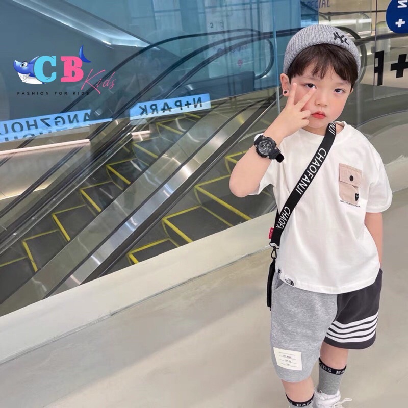 Bộ đồ bé trai cộc tay vải cotton có túi ngực quần đùi cho trẻ mặc đi chơi đi du lịch - ZALACKIDS